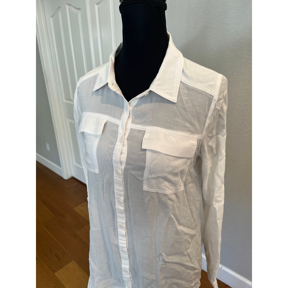 a.n.a Button Down Blouse Womens Medium White Excellent Roll Tab Utility Top